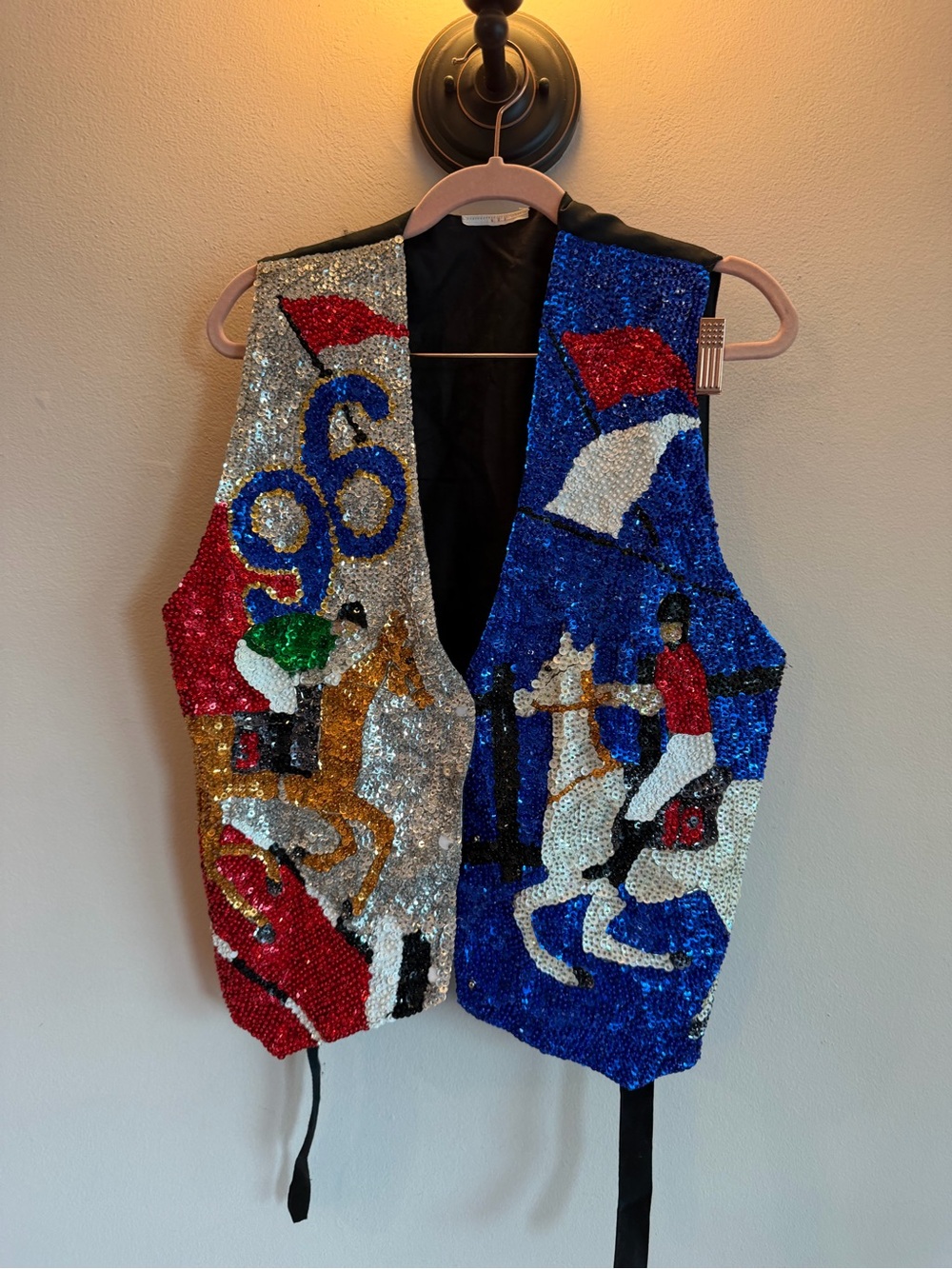 Vintage‎ Equestrian Sequin Vest Horse Jockey 96 Beaded Statement Waistcoat L